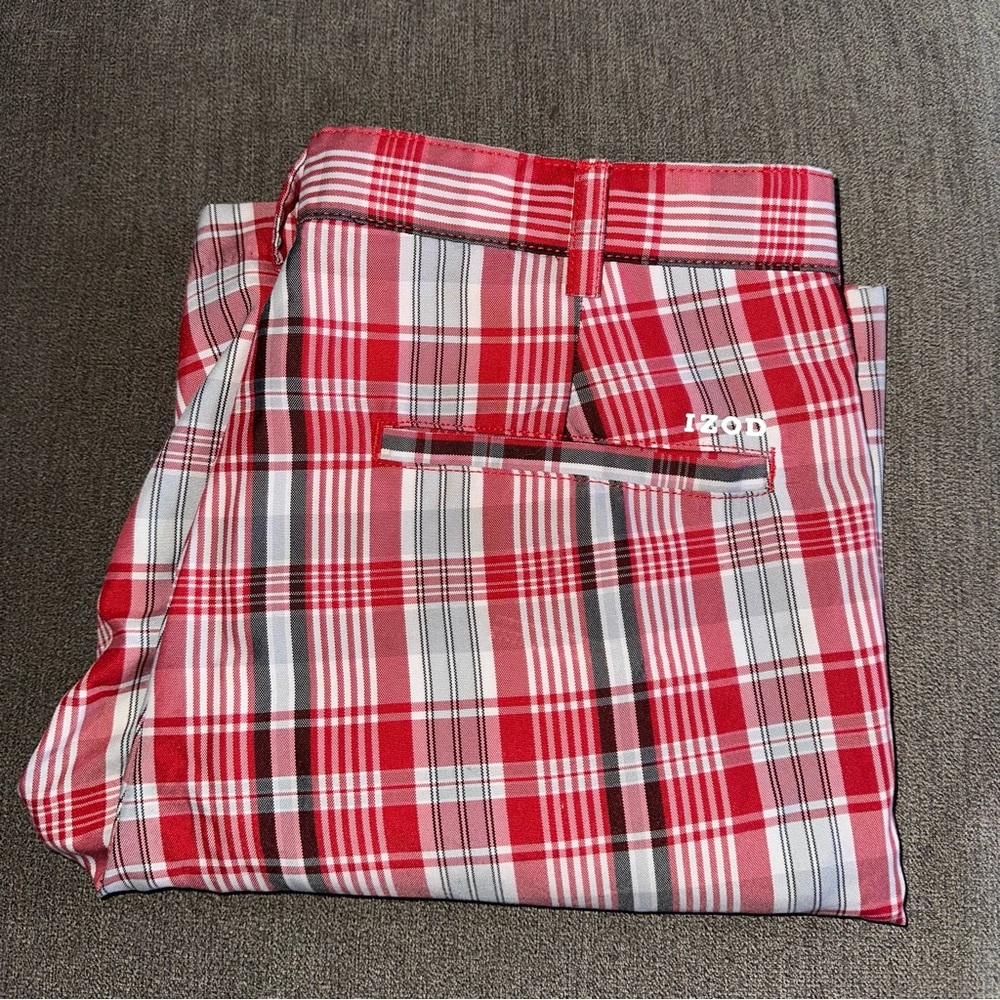 Izod Red and White Plaid Golf Shorts